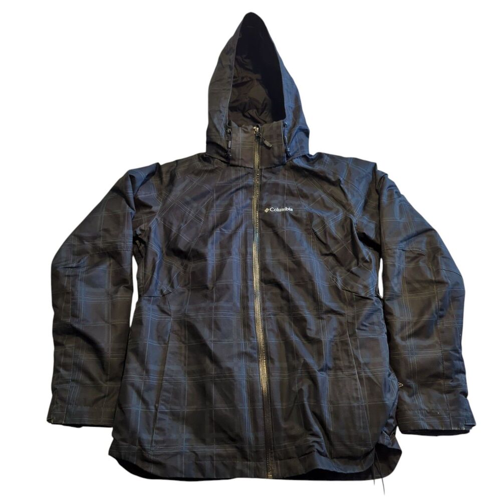 Columbia Jacket Womens Large Black Plaid Interchange Omni Tech Waterproof Lined